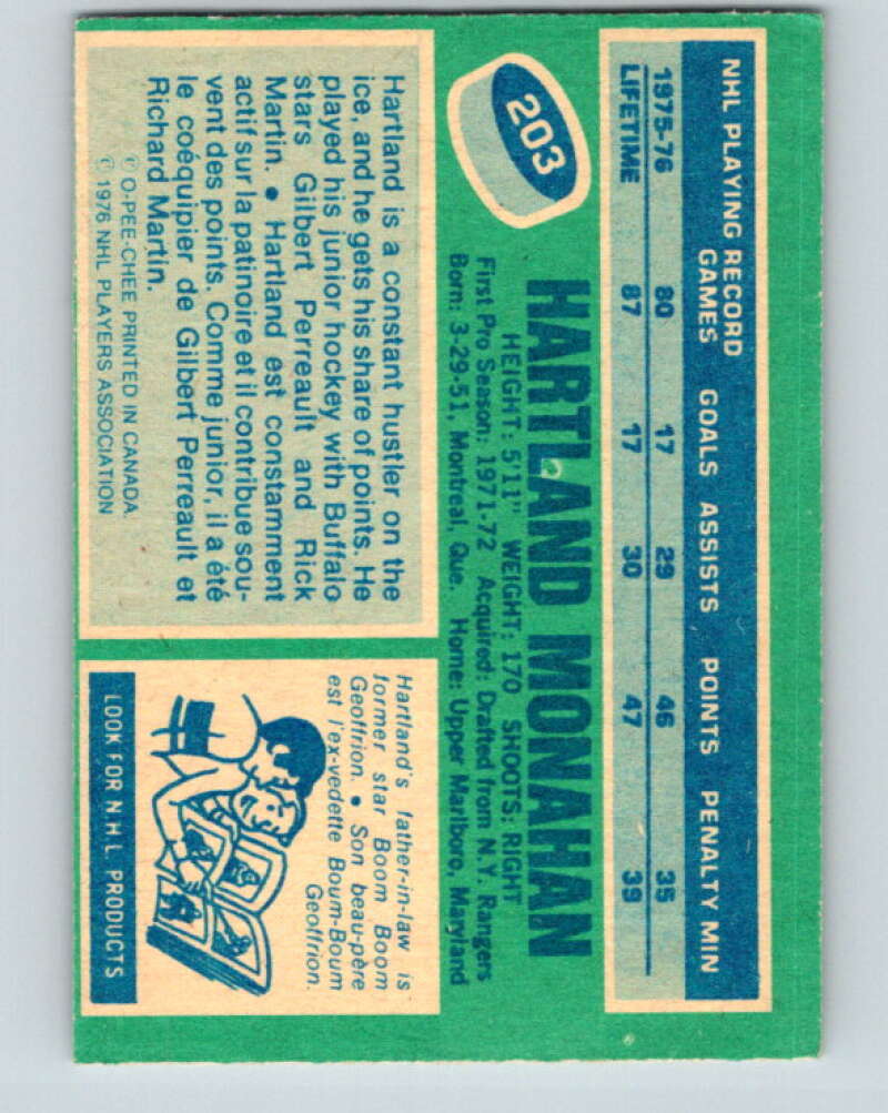 1976-77 O-Pee-Chee #203 Hartland Monahan RC Rookie Capitals V12288