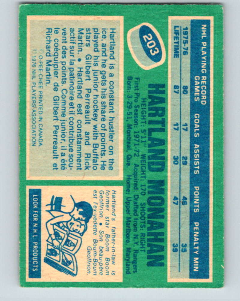 1976-77 O-Pee-Chee #203 Hartland Monahan RC Rookie Capitals V12289
