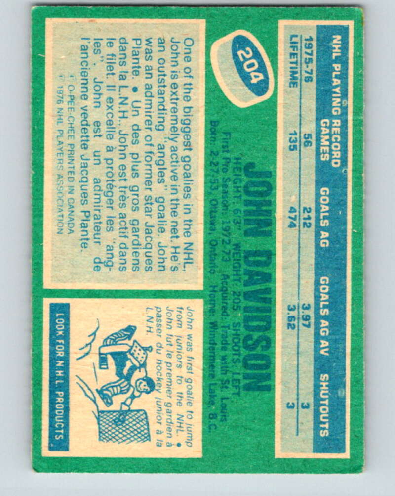 1976-77 O-Pee-Chee #204 John Davidson New York Rangers V12292