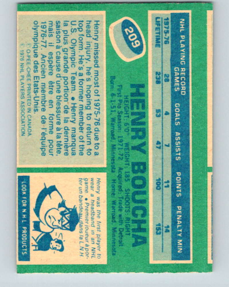 1976-77 O-Pee-Chee #209 Henry Boucha Colorado Rockies V12306