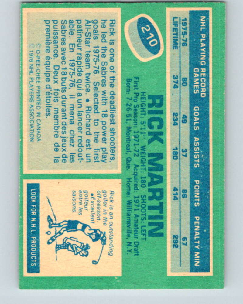 1976-77 O-Pee-Chee #210 Rick Martin Buffalo Sabres V12307