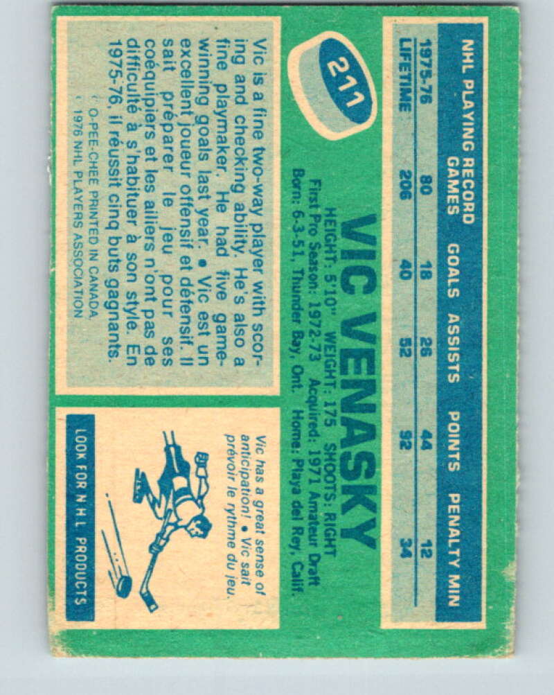1976-77 O-Pee-Chee #211 Vic Venasky Los Angeles Kings V12308