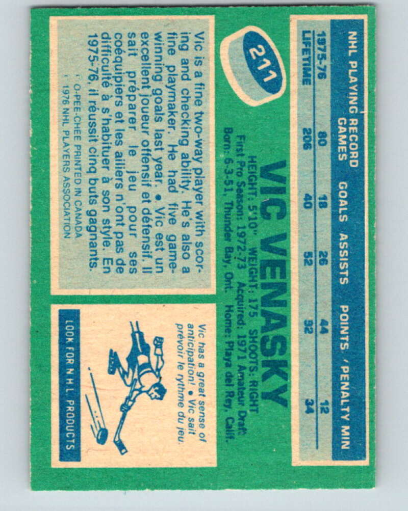 1976-77 O-Pee-Chee #211 Vic Venasky Los Angeles Kings V12309