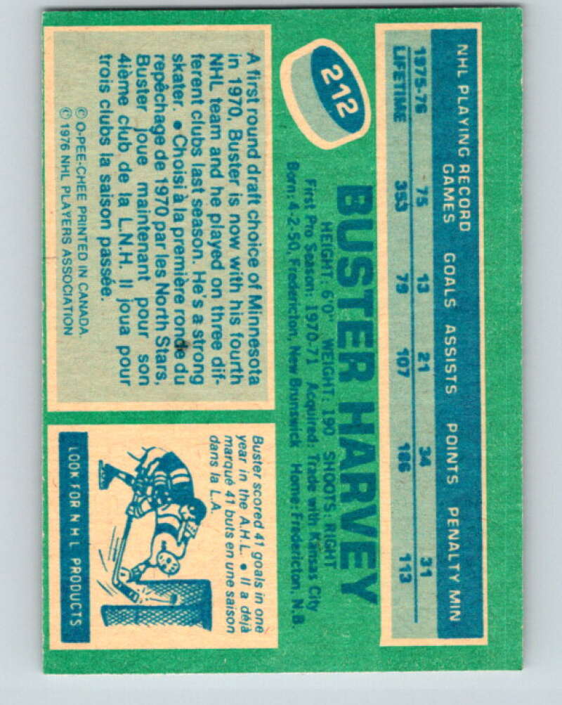 1976-77 O-Pee-Chee #212 Buster Harvey Detroit Red Wings V12311