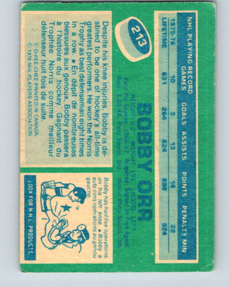 1976-77 O-Pee-Chee #213 Bobby Orr Chicago Blackhawks V12313