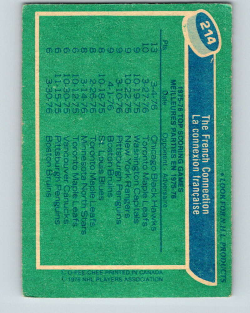 1976-77 O-Pee-Chee #214 The French Connection V12315