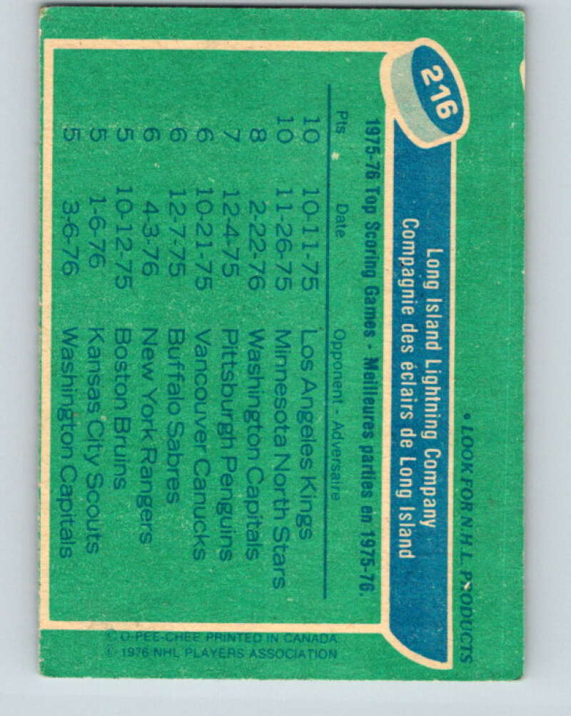 1976-77 O-Pee-Chee #216 Long Island Lightning Company V12324
