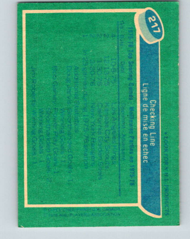 1976-77 O-Pee-Chee #217 Checking Line Gainey/Jarvis/Roberts V12327