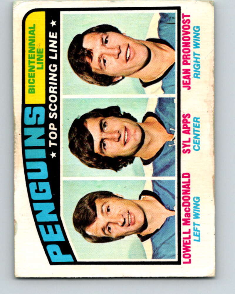 1976-77 O-Pee-Chee #218 Bicentennial Line MacDonald/Apps/Pronovost V12328