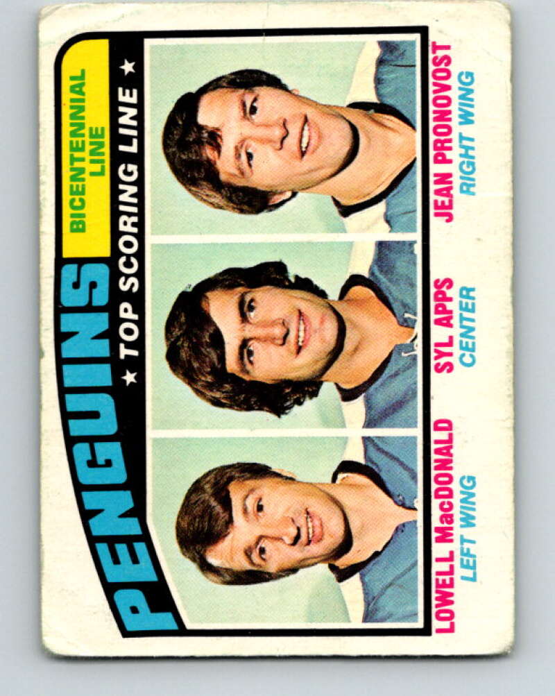 1976-77 O-Pee-Chee #218 Bicentennial Line MacDonald/Apps/Pronovost V12329