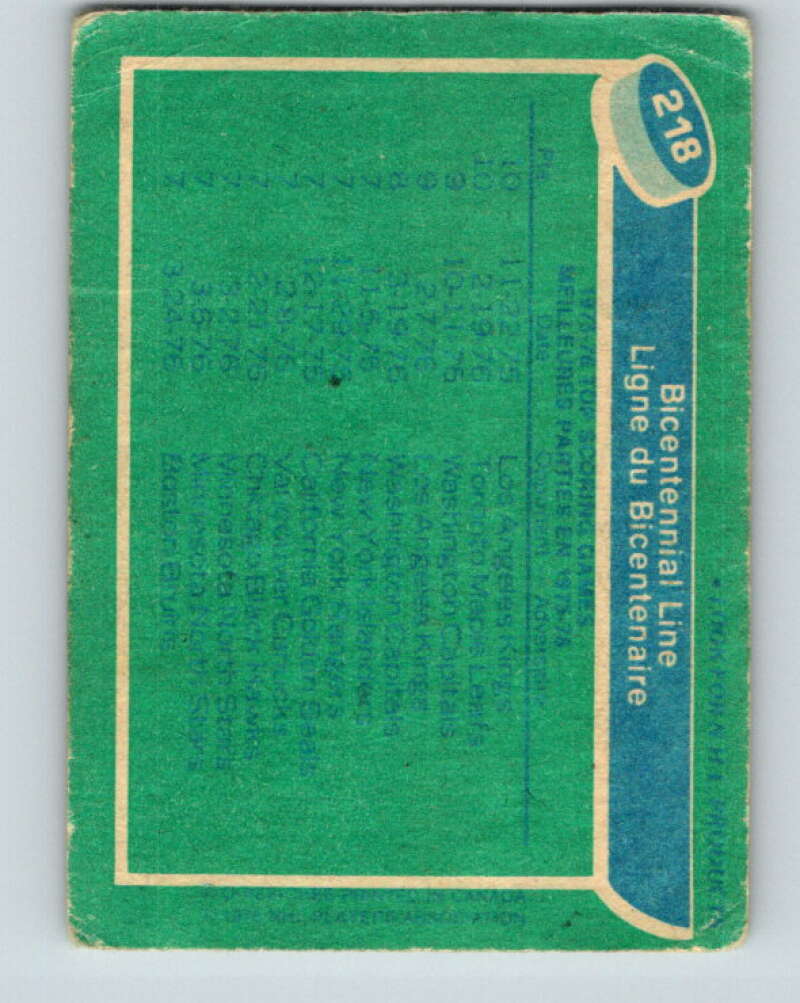 1976-77 O-Pee-Chee #218 Bicentennial Line MacDonald/Apps/Pronovost V12329