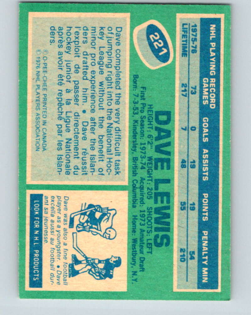 1976-77 O-Pee-Chee #221 Dave Lewis New York Islanders V12338