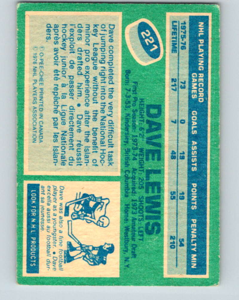 1976-77 O-Pee-Chee #221 Dave Lewis New York Islanders V12339