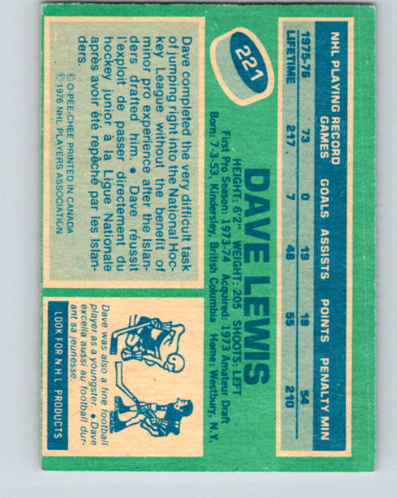 1976-77 O-Pee-Chee #221 Dave Lewis New York Islanders V12340
