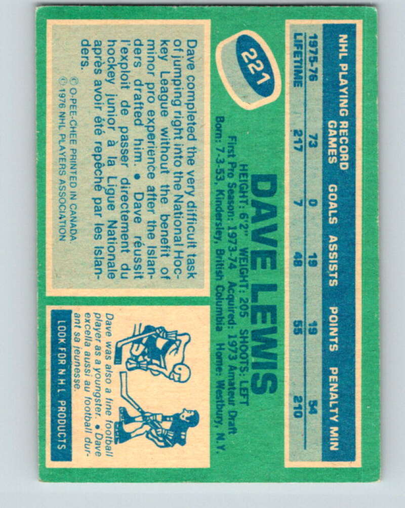 1976-77 O-Pee-Chee #221 Dave Lewis New York Islanders V12341