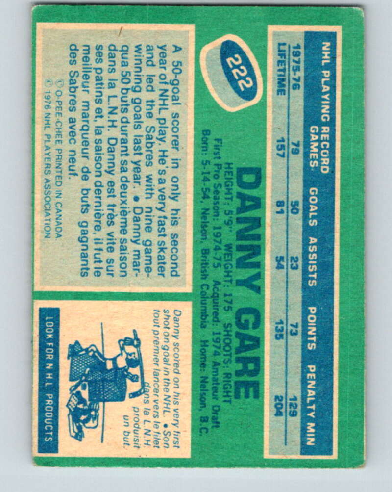 1976-77 O-Pee-Chee #222 Danny Gare Buffalo Sabres V12342