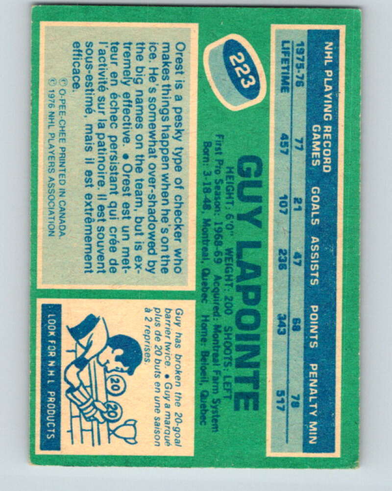1976-77 O-Pee-Chee #223 Guy Lapointe Montreal Canadiens V12343