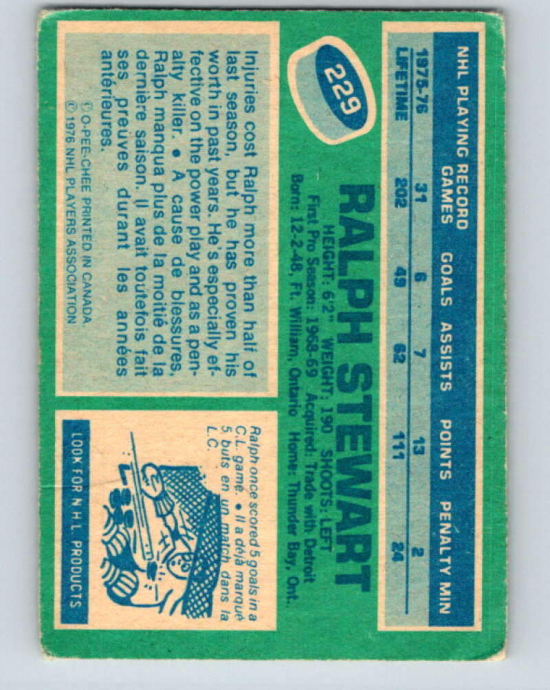 1976-77 O-Pee-Chee #229 Ralph Stewart Vancouver Canucks V12360