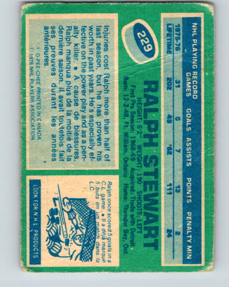 1976-77 O-Pee-Chee #229 Ralph Stewart Vancouver Canucks V12361