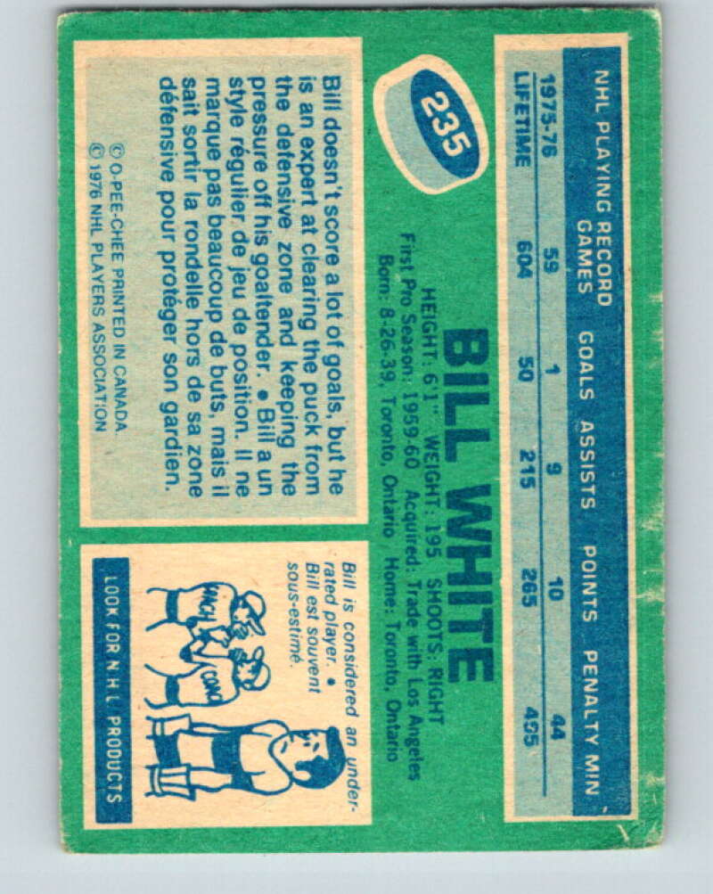 1976-77 O-Pee-Chee #235 Bill White Chicago Blackhawks V12370