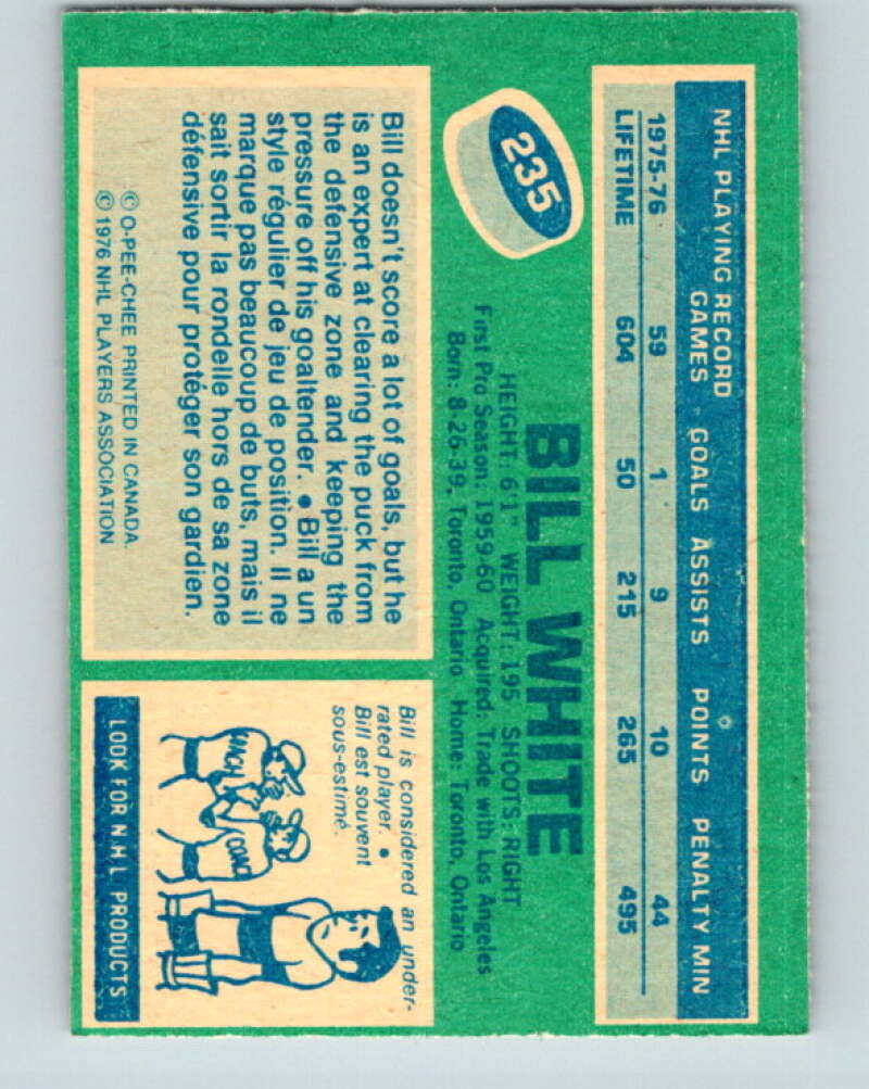 1976-77 O-Pee-Chee #235 Bill White Chicago Blackhawks V12374