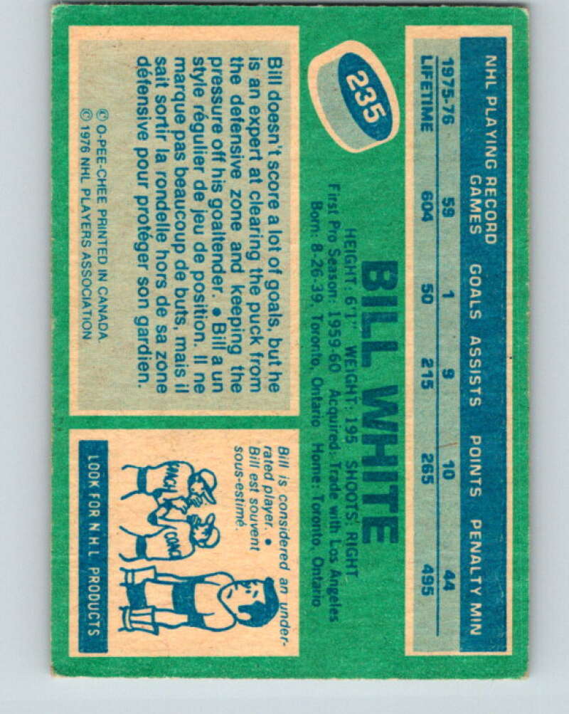 1976-77 O-Pee-Chee #235 Bill White Chicago Blackhawks V12376