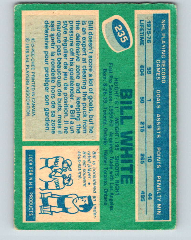1976-77 O-Pee-Chee #235 Bill White Chicago Blackhawks V12377