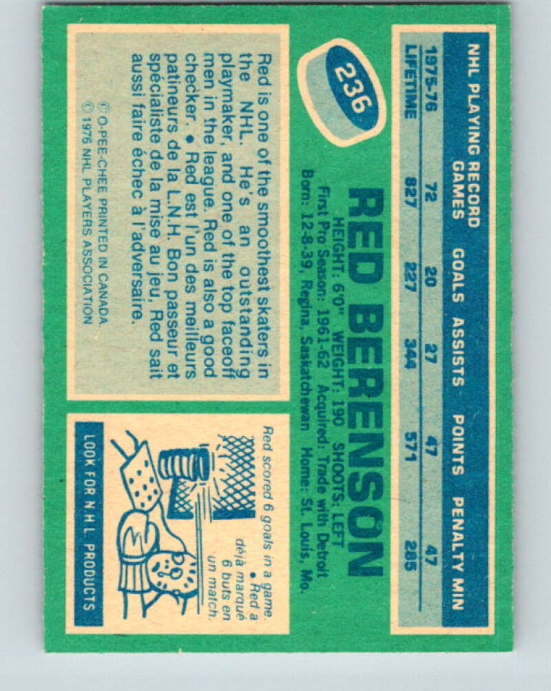 1976-77 O-Pee-Chee #236 Red Berenson St. Louis Blues V12378