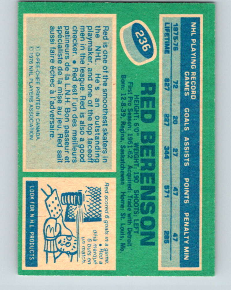 1976-77 O-Pee-Chee #236 Red Berenson St. Louis Blues V12379