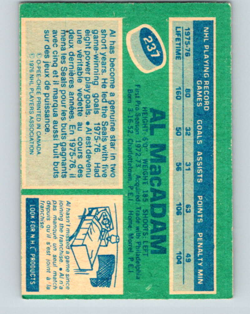 1976-77 O-Pee-Chee #237 Al MacAdam Cleveland Barons V12380