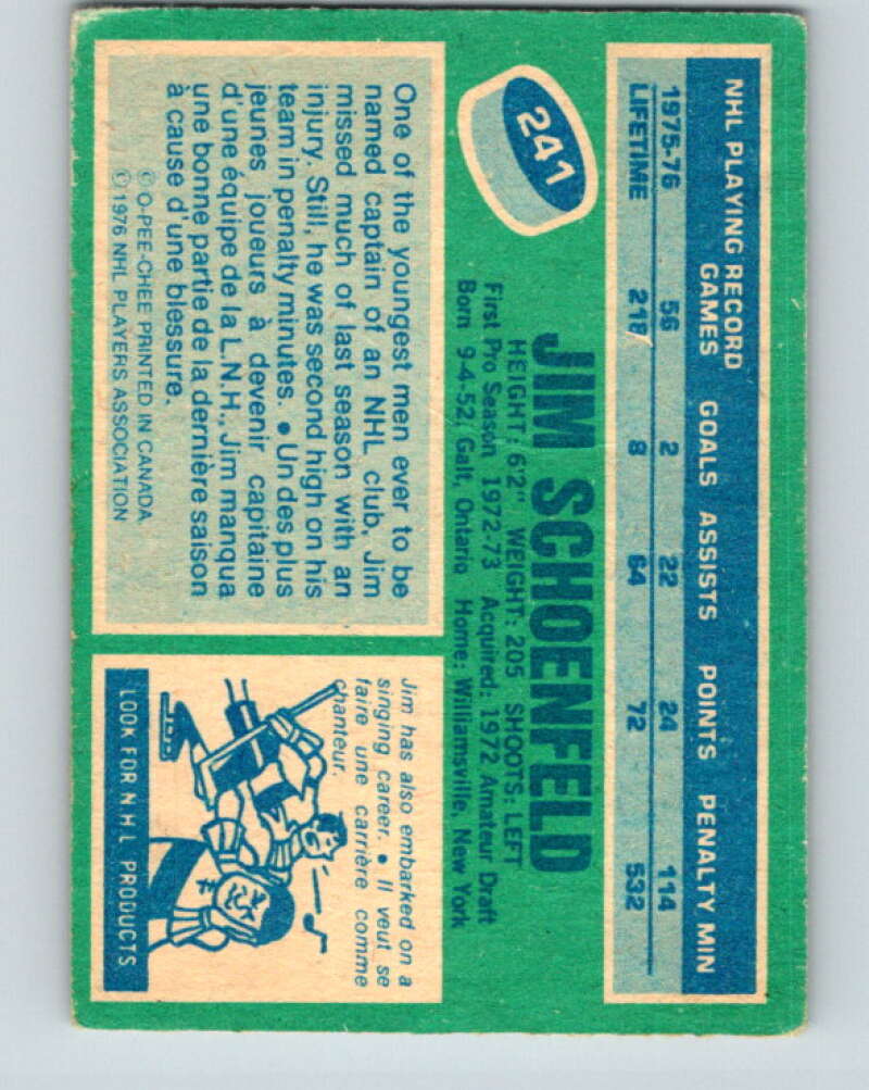 1976-77 O-Pee-Chee #241 Jim Schoenfeld Buffalo Sabres V12388