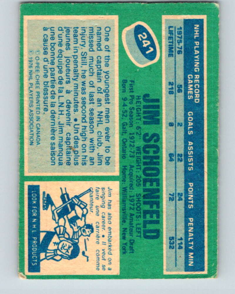 1976-77 O-Pee-Chee #241 Jim Schoenfeld Buffalo Sabres V12389