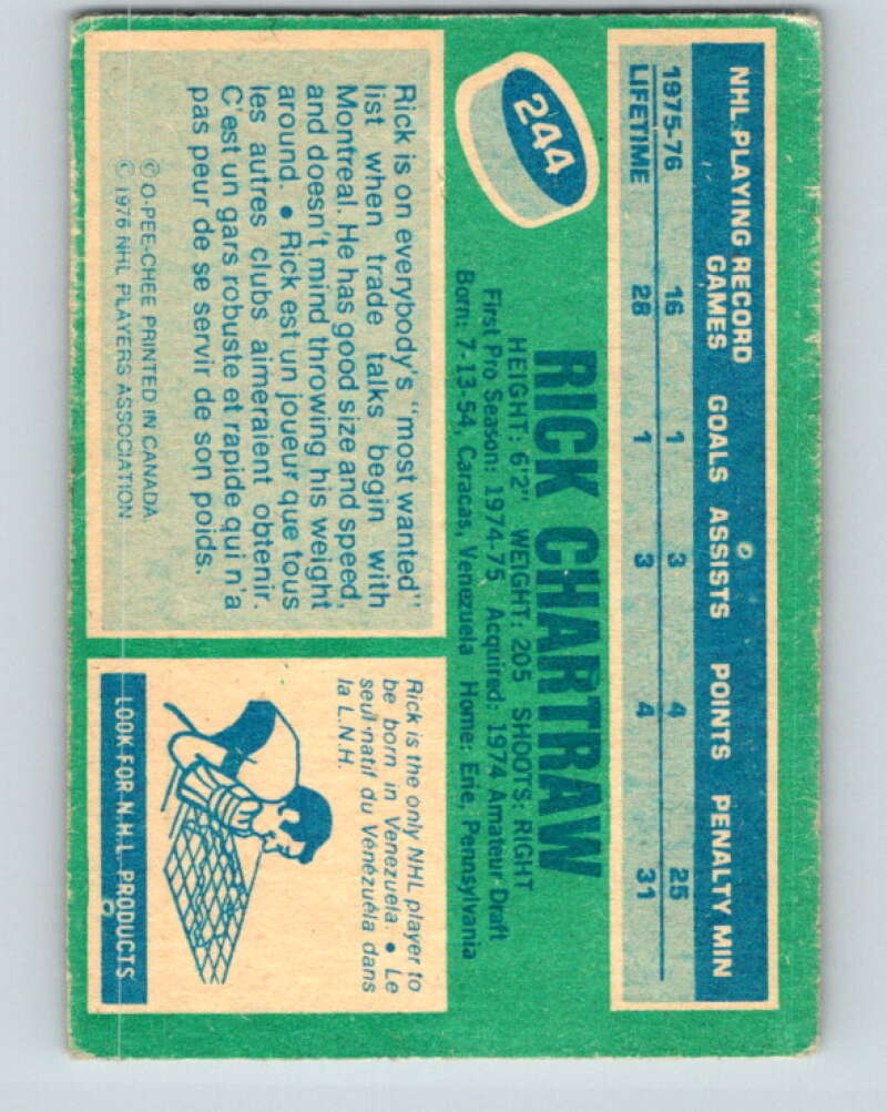 1976-77 O-Pee-Chee #244 Rick Chartraw Montreal Canadiens V12400