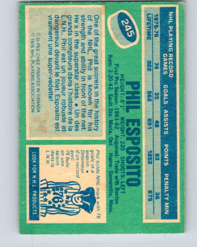 1976-77 O-Pee-Chee #245 Phil Esposito New York Rangers V12401