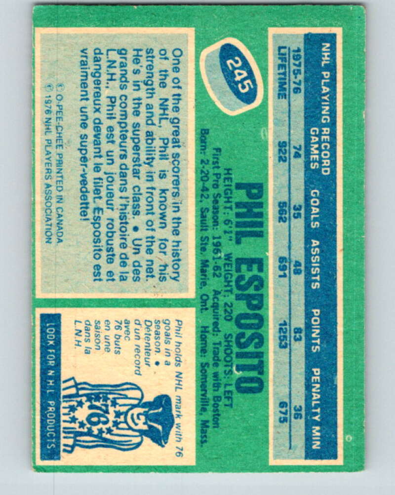 1976-77 O-Pee-Chee #245 Phil Esposito New York Rangers V12403