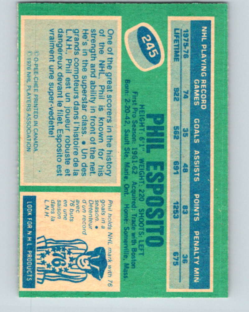 1976-77 O-Pee-Chee #245 Phil Esposito New York Rangers V12405
