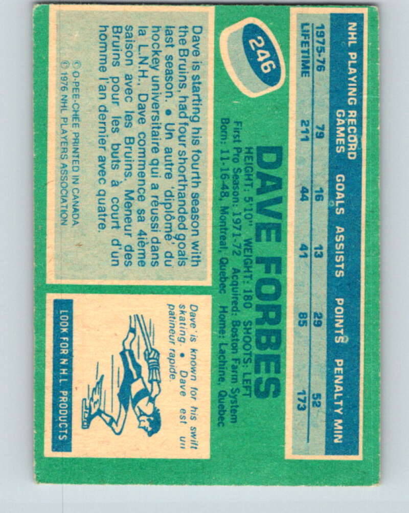 1976-77 O-Pee-Chee #246 Dave Forbes Boston Bruins V12407
