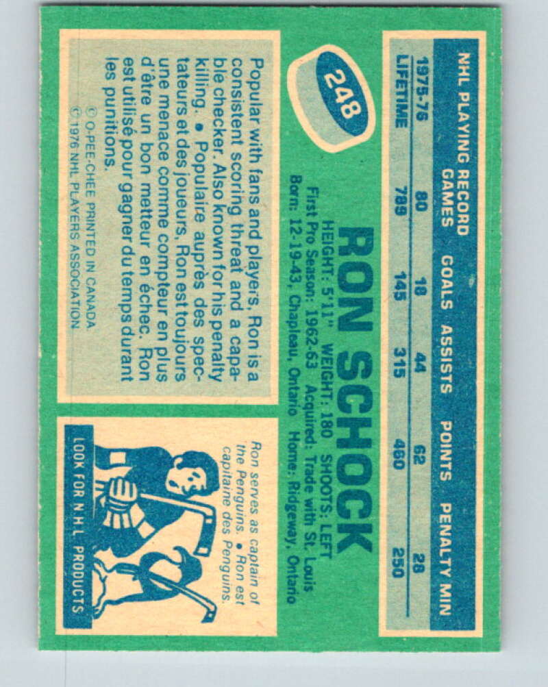 1976-77 O-Pee-Chee #248 Ron Schock Pittsburgh Penguins V12411