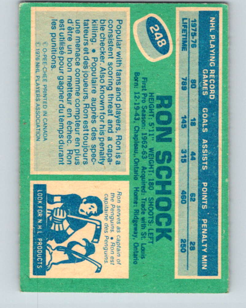 1976-77 O-Pee-Chee #248 Ron Schock Pittsburgh Penguins V12412