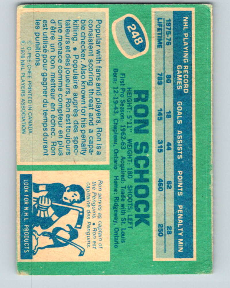 1976-77 O-Pee-Chee #248 Ron Schock Pittsburgh Penguins V12413