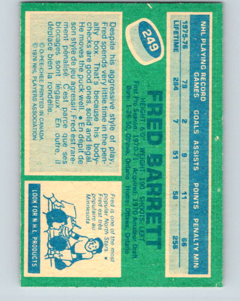 1976-77 O-Pee-Chee #249 Fred Barrett Minnesota North Stars V12414