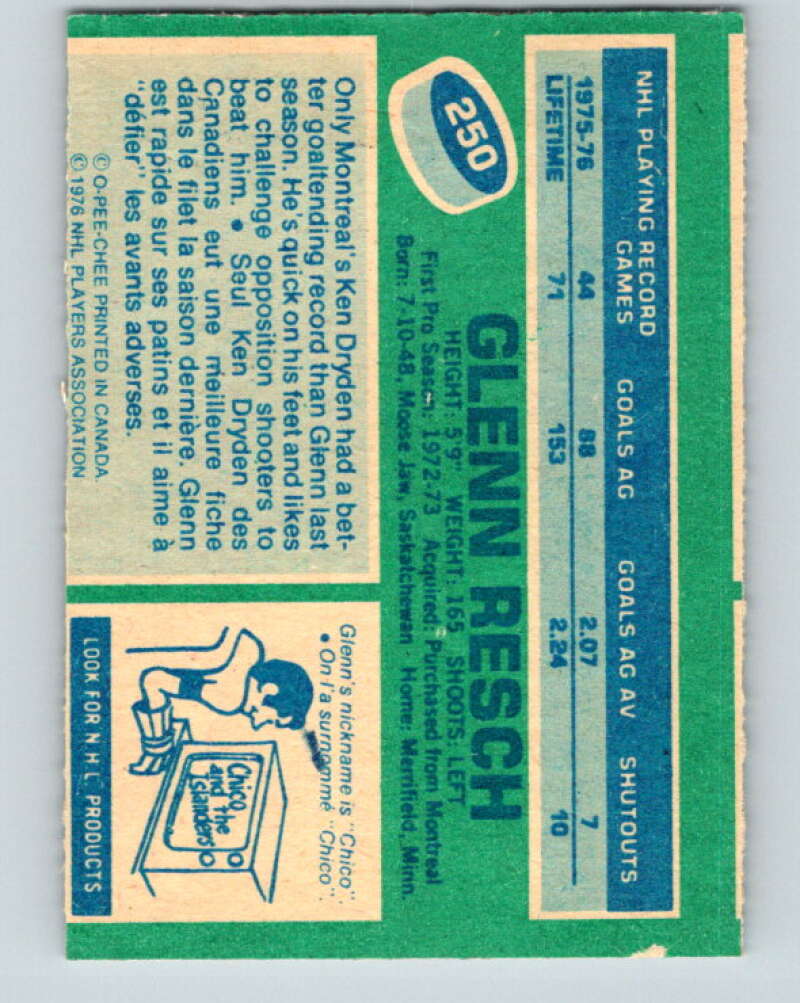 1976-77 O-Pee-Chee #250 Glenn Resch New York Islanders V12418