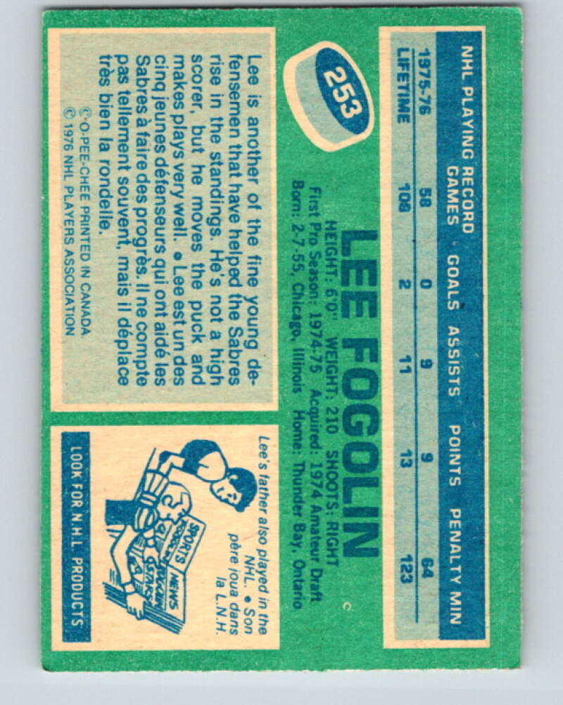 1976-77 O-Pee-Chee #253 Lee Fogolin Buffalo Sabres V12429