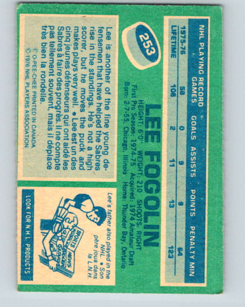 1976-77 O-Pee-Chee #253 Lee Fogolin Buffalo Sabres V12430