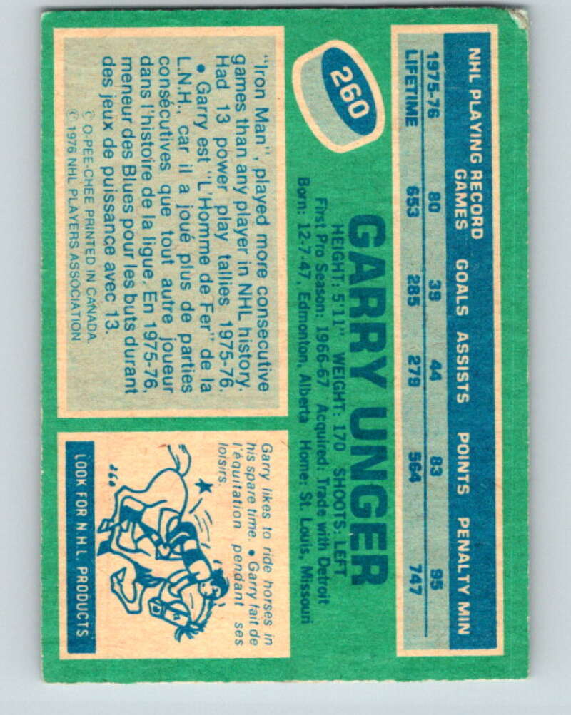 1976-77 O-Pee-Chee #260 Garry Unger St. Louis Blues V12649