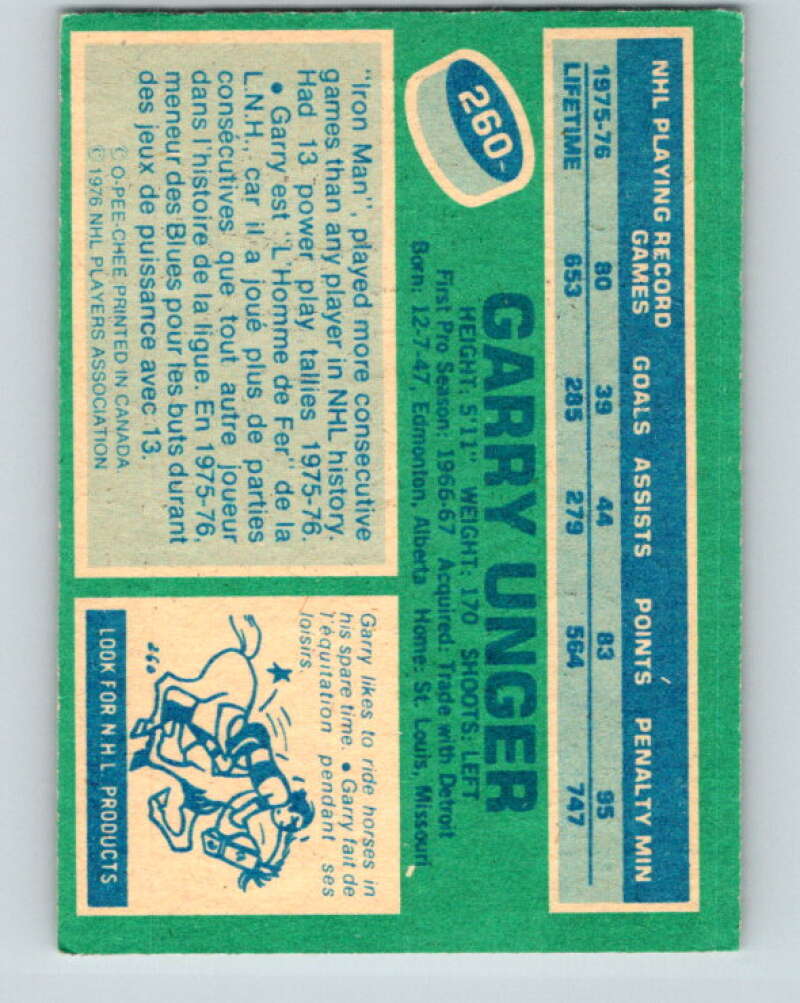 1976-77 O-Pee-Chee #260 Garry Unger St. Louis Blues V12650