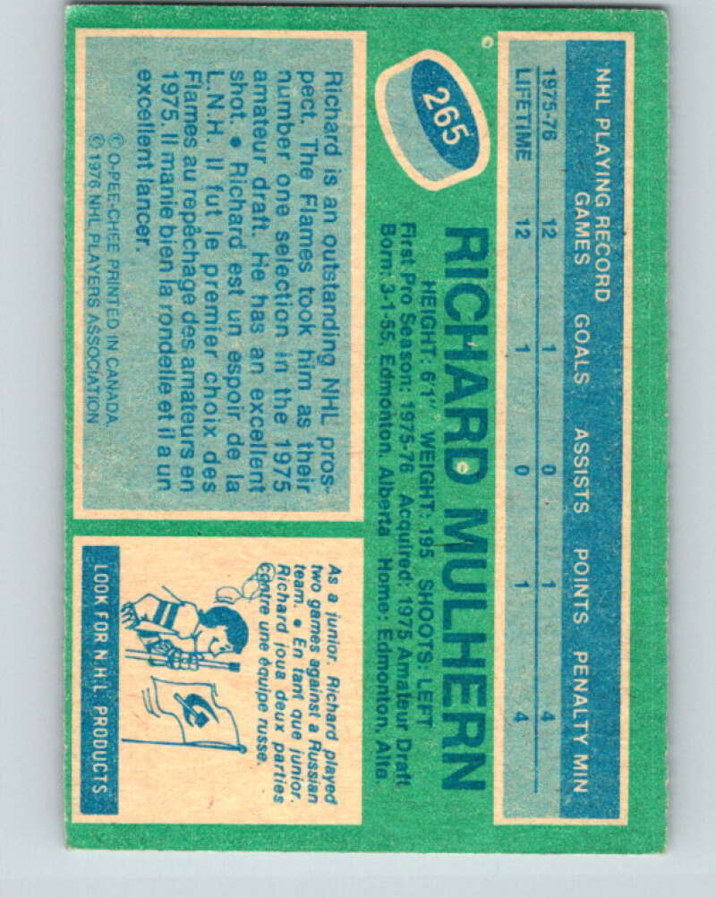 1976-77 O-Pee-Chee #265 Richard Mulhern RC Rookie Flames V12657