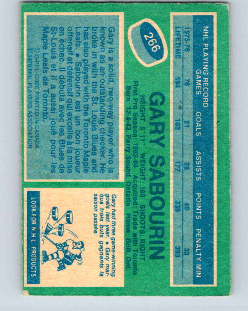 1976-77 O-Pee-Chee #266 Gary Sabourin Cleveland Barons V12658