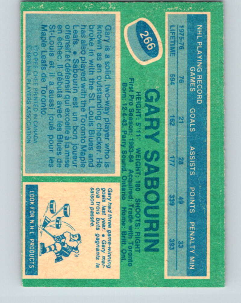1976-77 O-Pee-Chee #266 Gary Sabourin Cleveland Barons V12659