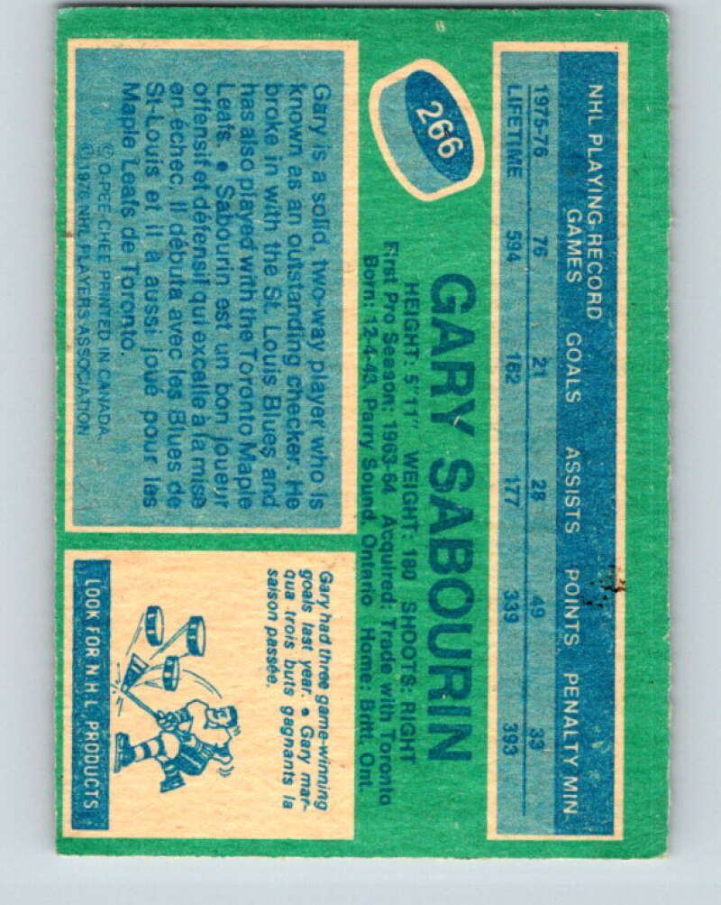 1976-77 O-Pee-Chee #266 Gary Sabourin Cleveland Barons V12660